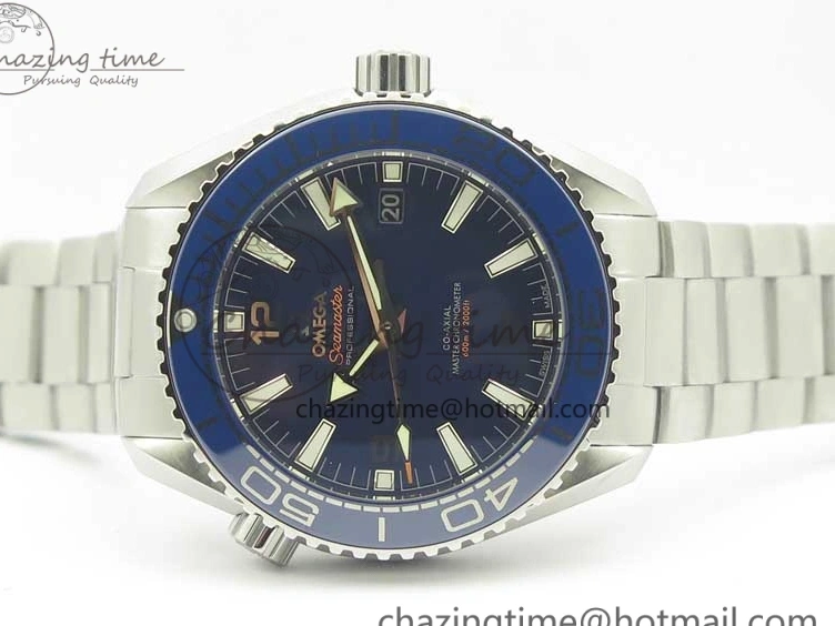 0428 Planet Ocean 2016 43.5mm SS Blue Bezel OM 1:1 Best Edition Blue Dial on SS Bracelet A8900 V WellDesigned 8029